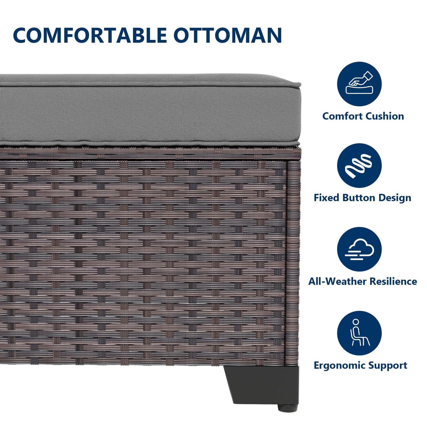 Gotland 8PCS Outdoor Patio Furniture Set, Outdoor Sectional Furniture All Weather PE Rattan Wicker Patio Conversation Set with 2 Ottomans and Coffee Table