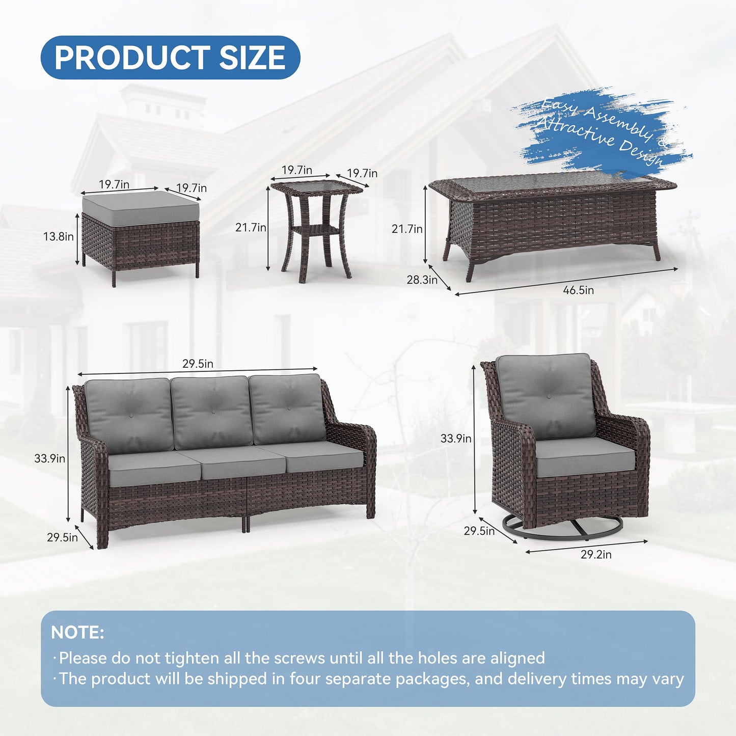 ALAULM 7 Pieces Patio Furniture Set,All-Weather Wicker High Back Outdoor Swivel Rocker Patio Chairs with Coffee Table & Thick Cushions,Paito Conversation Set for Porch,Deck