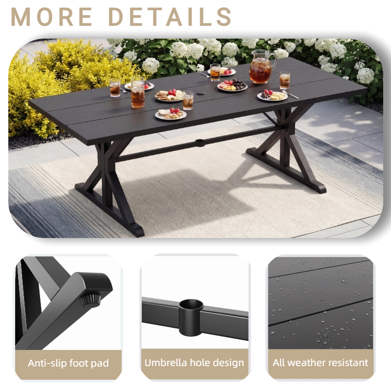 ALAULM 78.2" Rectangular Heavy-Duty Metal Dining Table, Modern Outdoor Patio Table for 8 People, Robust Metal Frame & Reinforced Metal Legs (Brown with Golden Flecks)