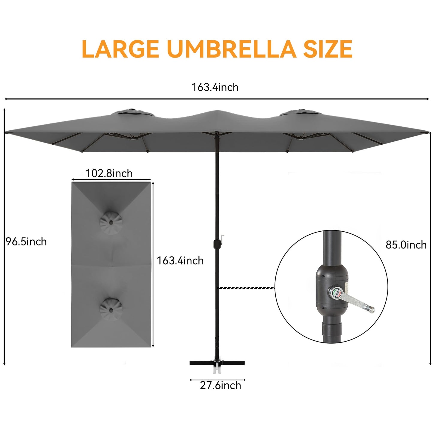ALAULM 14FT Patio Umbrellas with Cross Base, Outdoor Double-Sided Umbrella Large Rectangle Table Market Umbrella with Crank Handle & Ribs, for Pool Lawn Garden Beige