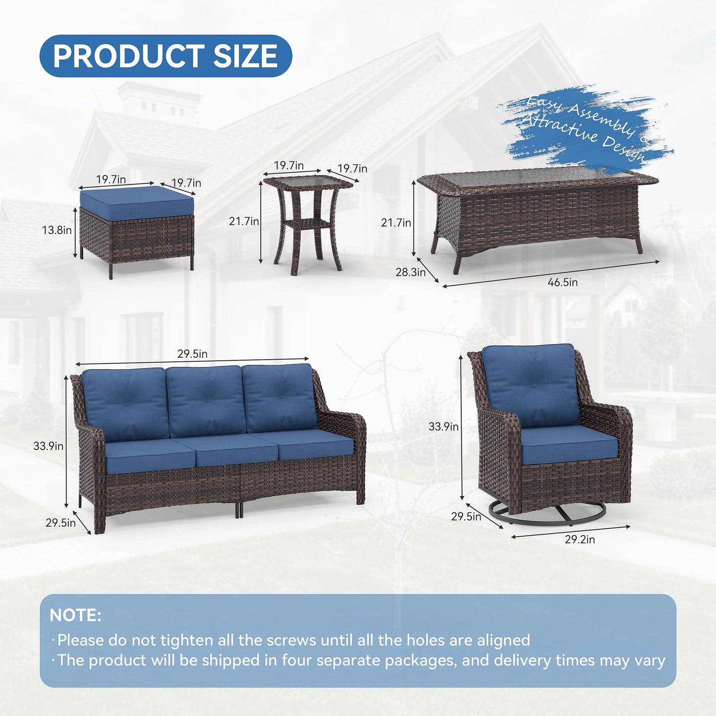 ALAULM 7 Pieces Patio Furniture Set,All-Weather Wicker High Back Outdoor Swivel Rocker Patio Chairs with Coffee Table & Thick Cushions,Paito Conversation Set for Porch,Deck
