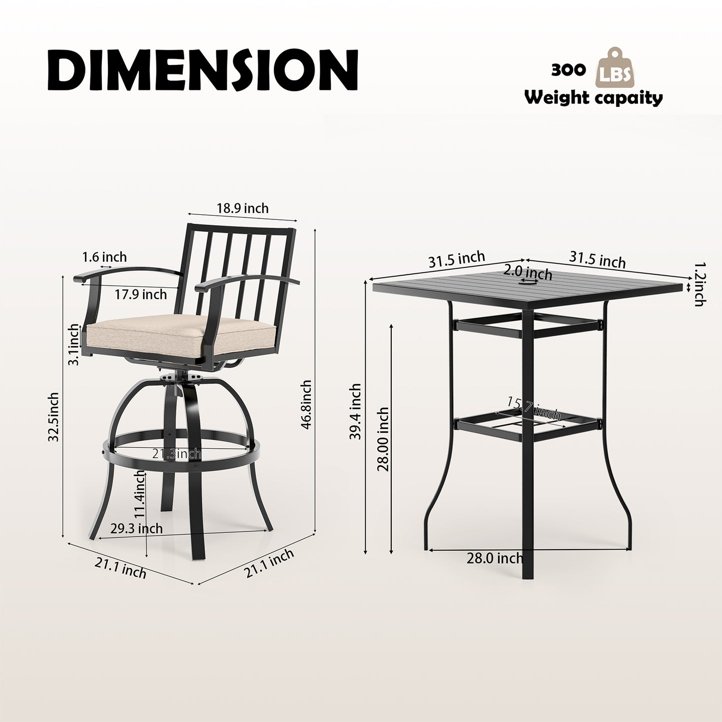 Gotland 5 Pieces Outdoor Swivel Bar Stools Set, All Weather Metal Patio Bar Height Table and Chairs Set, Outdoor High Top Bistro Set with 1 Table and 4 Chairs for Deck Lawn Garden