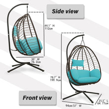 Load image into Gallery viewer, Outdoor Wicker Hanging Basket Chair Hammock in Turquoise Cushion with Stand
