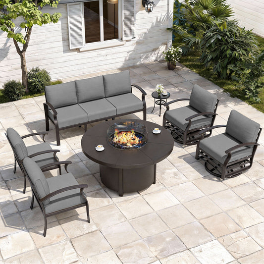 ALAULM Aluminium Patio Furniture Set with Swivel Chairs, 7-Seater Metal Outdoor Furniture Patio Sectional Sofas Patio Conversation Set with 2 swivel chairs For Patio, Backyard, Poolside