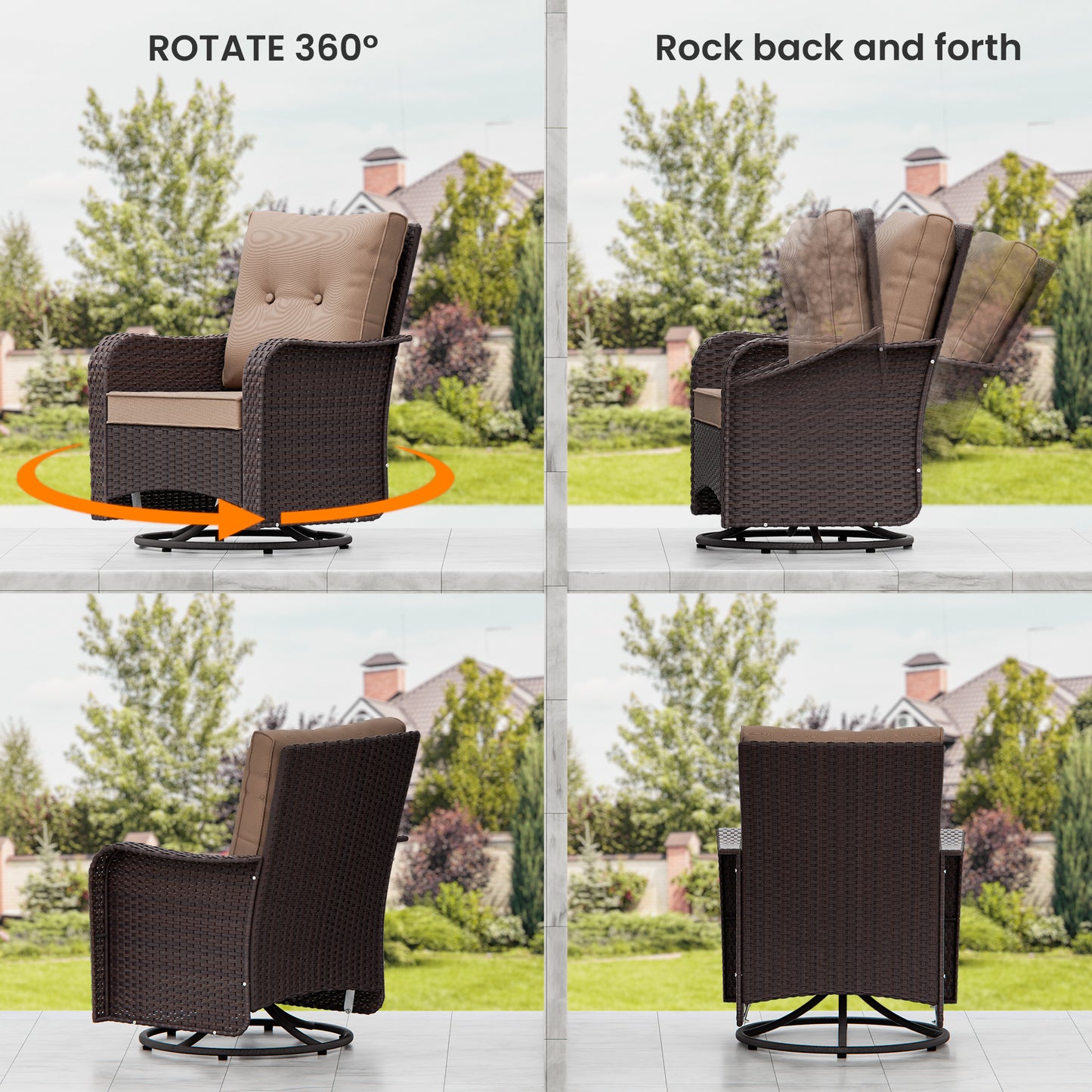 ALAULM 3PCS Outdoor Conversation Sets with 19" Smokeless Stove, Outdoor Swivel Glider Chair with Glass Top Side Table, Fire Pit Comes with Waterproof Cover and Fire Poker, for Porch Backyard