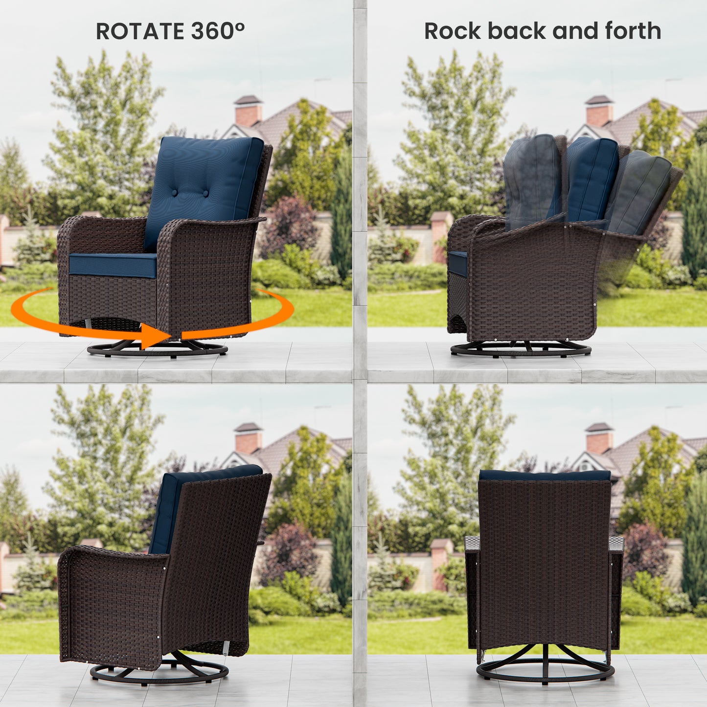 ALAULM 3PCS Outdoor Conversation Sets with 19" Smokeless Stove, Outdoor Swivel Glider Chair with Glass Top Side Table, Fire Pit Comes with Waterproof Cover and Fire Poker, for Porch Backyard