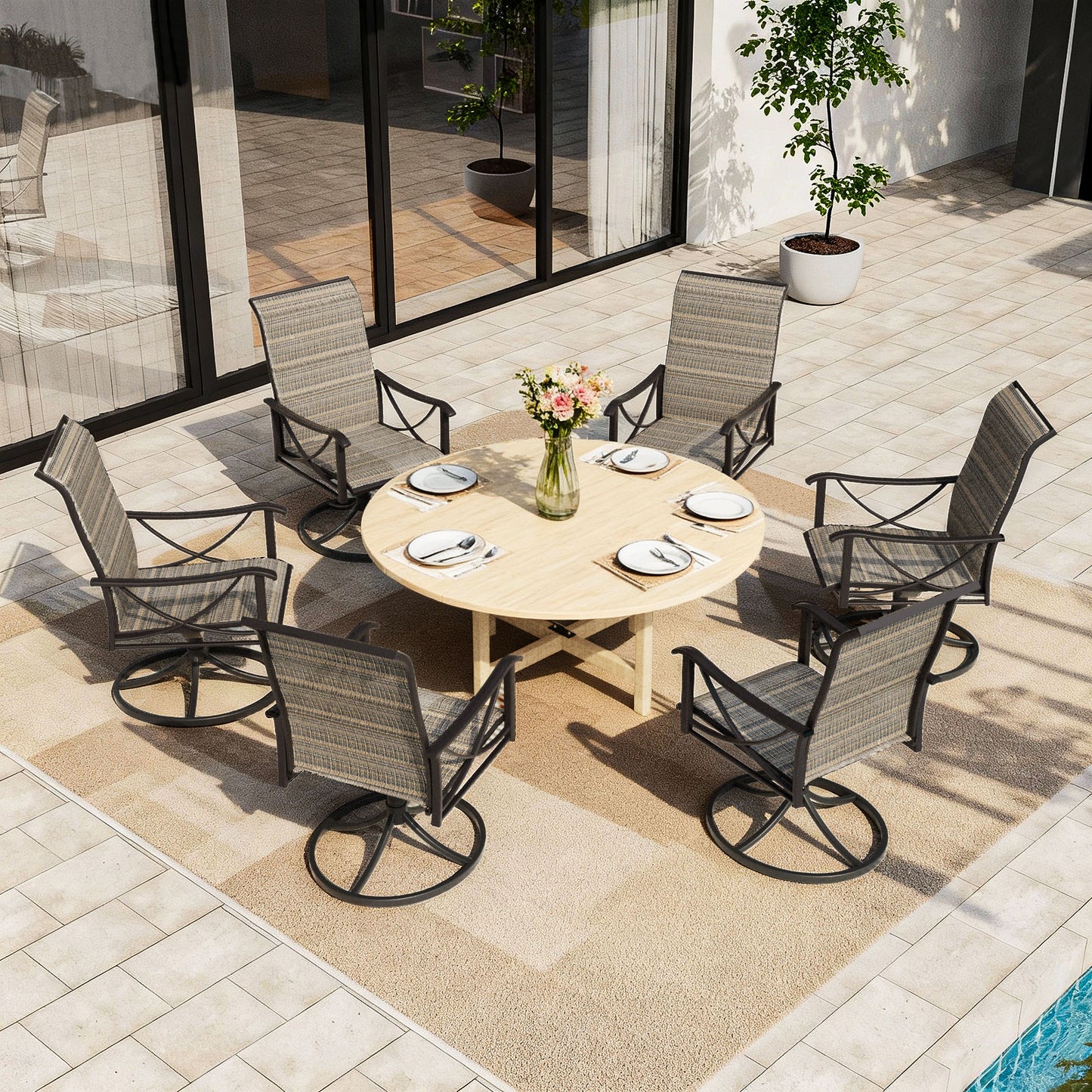 ALAULM Patio Chairs Set of 2, All-Weather Outdoor Swivel Rocker Chair w/Breathable Textilene Fabric, Outdoor Dining Chairs for Deck, Porch, and Garden