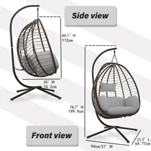 Load image into Gallery viewer, Outdoor Wicker Hanging Basket Chair Hammock in Grey Cushion with Stand

