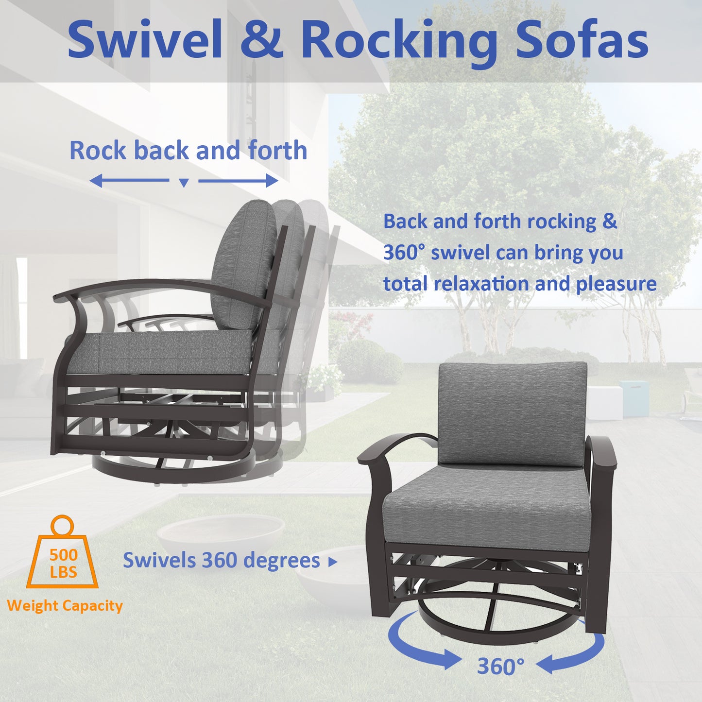 ALAULM Aluminum Outdoor Single Swivel Chair Set with 5.1" High-Resilience Seat Cushions, Removable Cushions for Backyard, Lawn, Porch