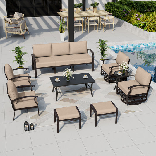 ALAULM 9-Seat Aluminum Patio Furniture Set, Outdoor Patio Conversation Set with Rectangular Metal Coffee Tables and 5.1" Cushions for Patio Backyard Poolside