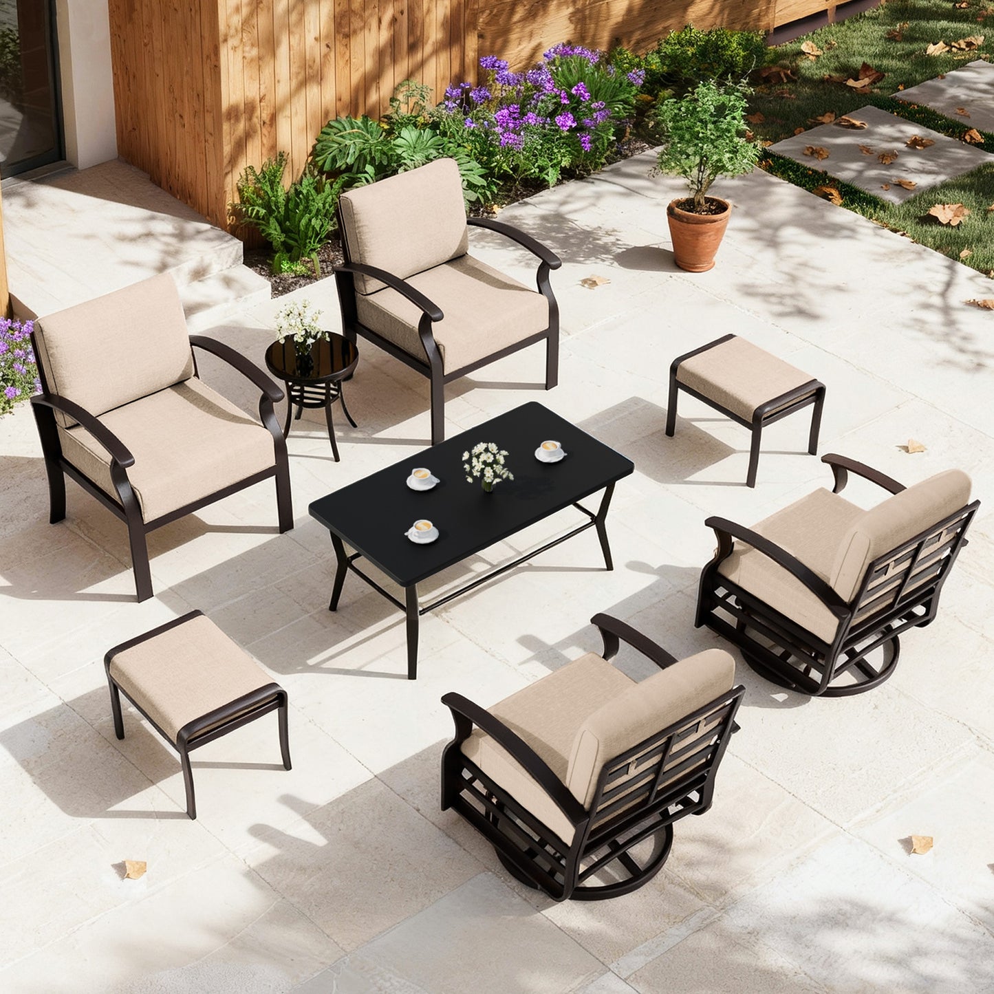 ALAULM 6-Seat Aluminum Patio Furniture Set, Outdoor Patio Conversation Set with Rectangular Metal Coffee Tables and 5.1" Cushions for Patio Backyard Poolside