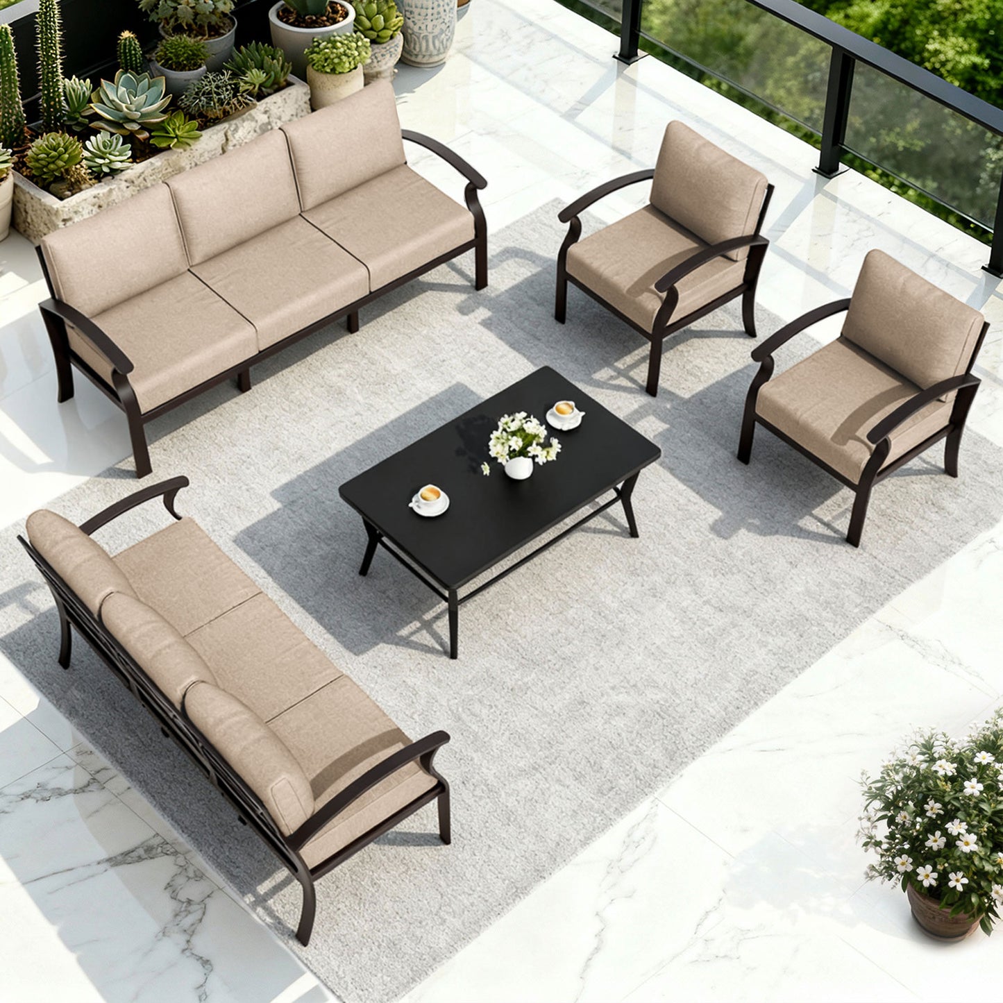 ALAULM 8-Seat Aluminum Patio Furniture Set, Outdoor Patio Conversation Set with Rectangular Metal Coffee Tables and 5.1" Cushions for Patio Backyard Poolside