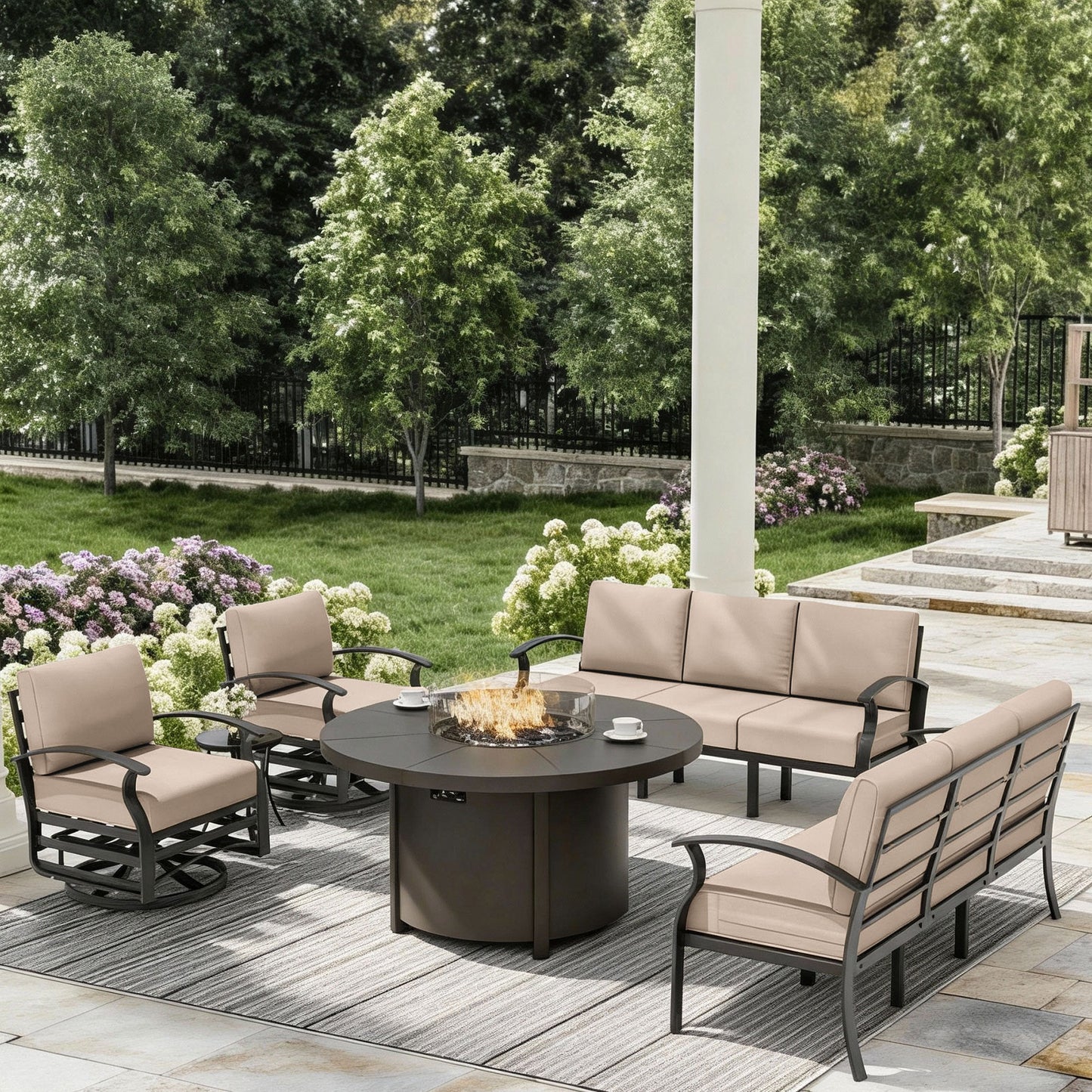 ALAULM Aluminium Patio Furniture Set with Swivel Chairs, 8-Seater Metal Outdoor Furniture Patio Sectional Sofas Patio Conversation Set with 2 swivel chairs For Patio, Backyard, Poolside