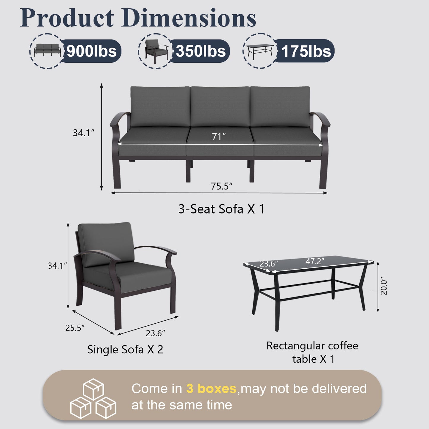 ALAULM 5-Seat Aluminum Patio Furniture Set, Outdoor Patio Conversation Set with Rectangular Metal Coffee Table and 5.1" Cushions for Patio Backyard Poolside，Sand