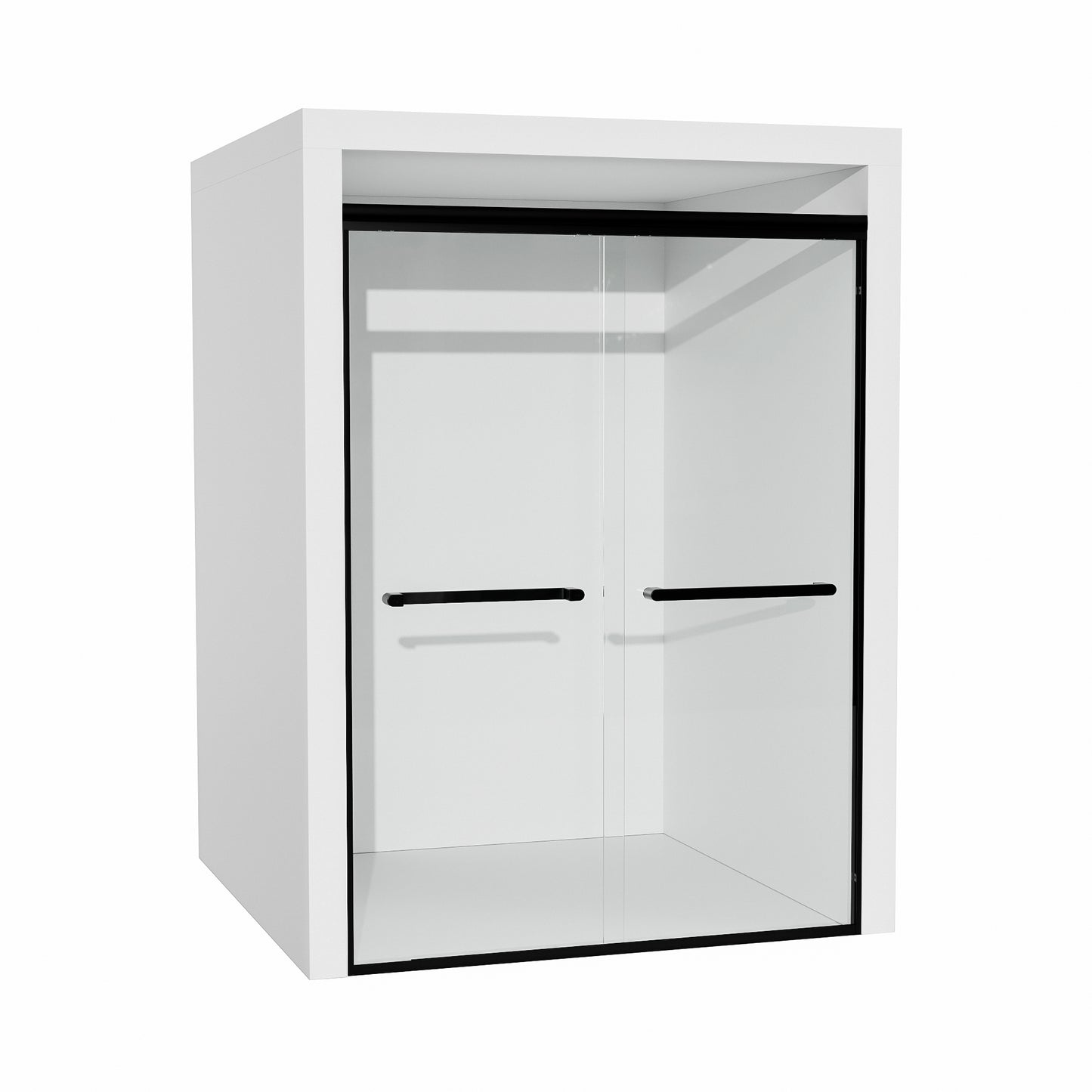 ALAULM Shower Door 44-48" W x 72" H Semi-Frameless Bypasss Bathroom Glass Shower Double Sliding Doors,1/4" (6mm) Clear SGCC Tempered Glass with Explosion-Proof Film, Black