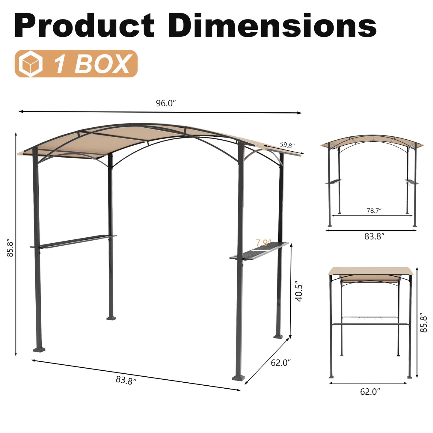 ALAULM 8'x 5' Outdoor Grill Gazebo, Outdoor Soft Top BBQ Canopy with 2 Metal Side Shelves & 5 Tool Hooks for Barbecue Picnic Garden, Backyard, Poolside (Sand)