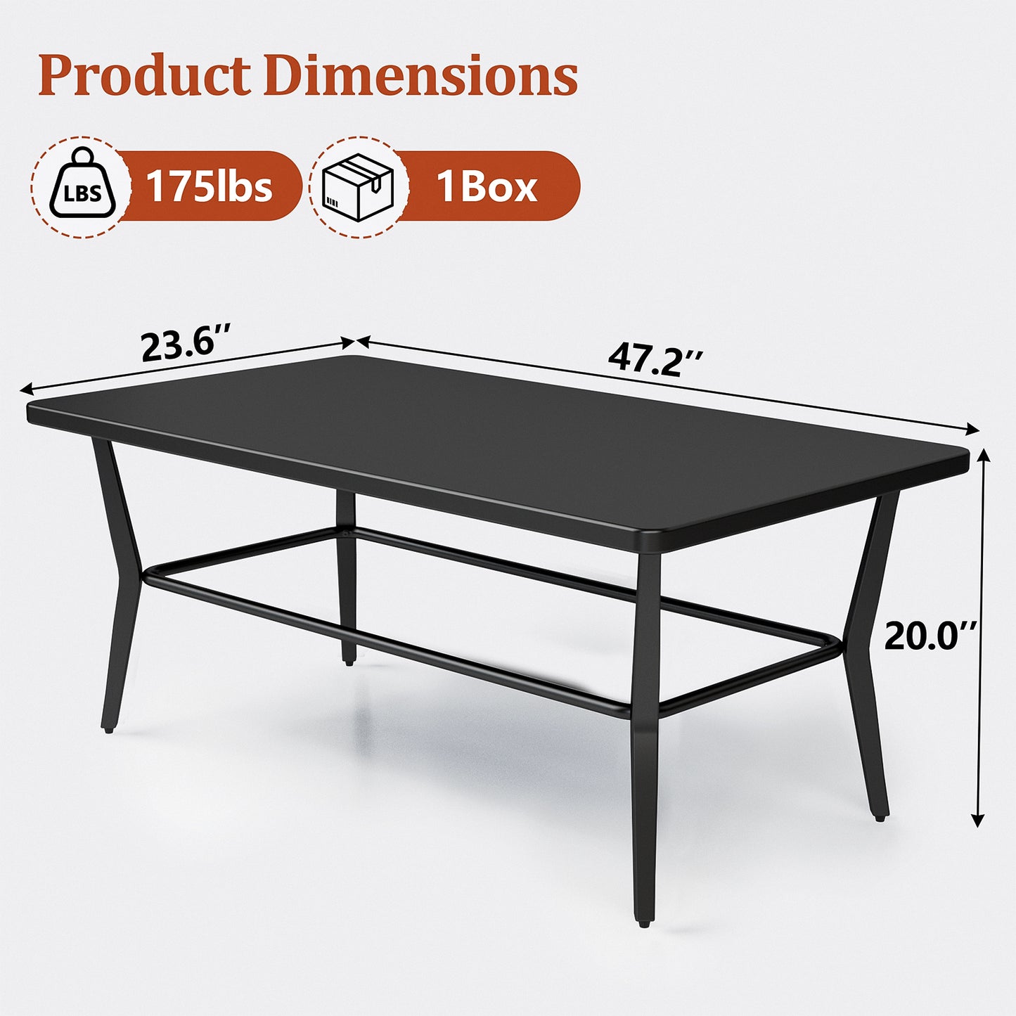 ALAULM Outdoor Modern Black Rectangular Coffee Table - Sturdy Design for Patio, poolside & porch