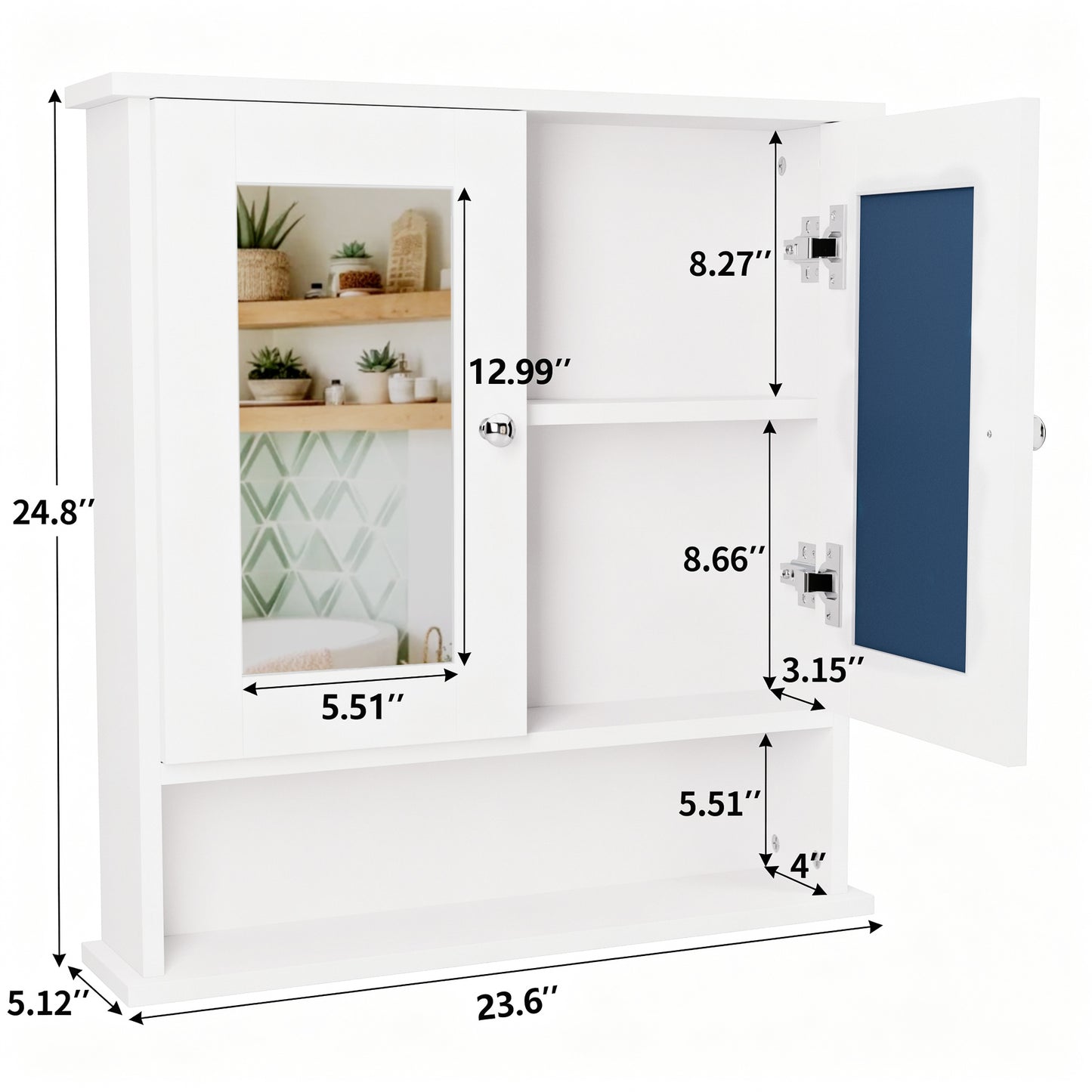 ASJMR Bathroom Wall Cabinet with Mirror, Bathroom Medicine Cabinet with 2 Doors , Wall-mounted Storage Cabinet with Adjustable Shelves (Suitable for Bathrooms, Laundry Rooms and Kitchens), Black
