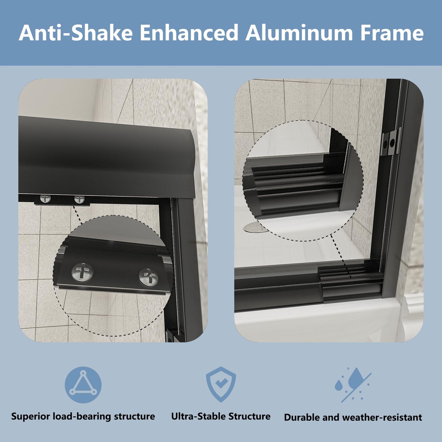 Gotland 44-48" W x 72" H Semi-Frameless Bypasss Bathroom Glass Shower Double Sliding Doors,1/4" (6mm) Clear SGCC Tempered Glass Stainless Steel Hardware Waterproof Seal Explosion-Proof Film