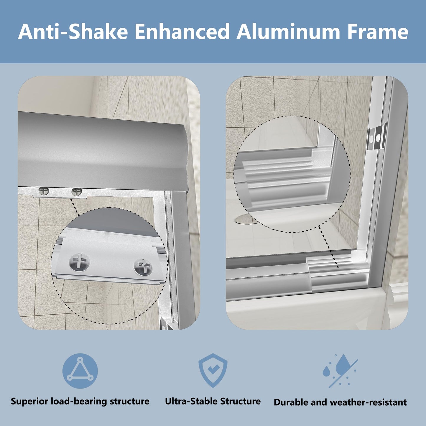 Gotland 44-48" W x 72" H Semi-Frameless Bypasss Bathroom Glass Shower Double Sliding Doors,1/4" (6mm) Clear SGCC Tempered Glass Stainless Steel Hardware Waterproof Seal Explosion-Proof Film