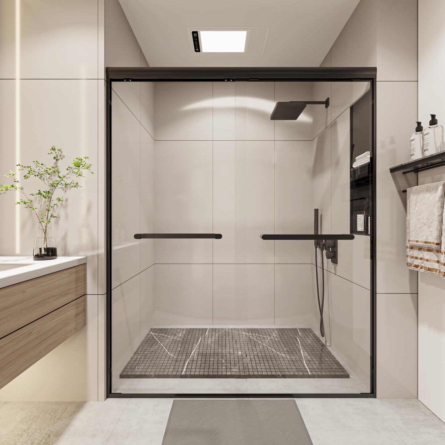 Gotland 44-48" W x 72" H Semi-Frameless Bypasss Bathroom Glass Shower Double Sliding Doors,1/4" (6mm) Clear SGCC Tempered Glass Stainless Steel Hardware Waterproof Seal Explosion-Proof Film