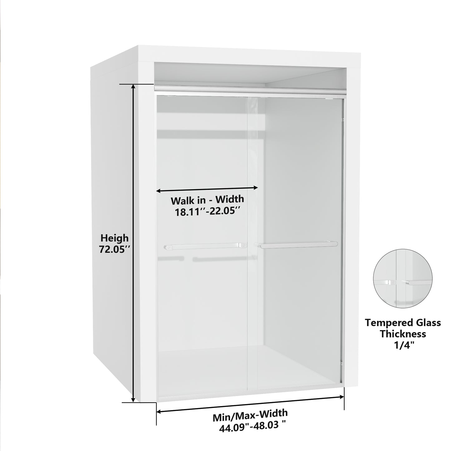 ALAULM Shower Door 44-48" W x 72" H Semi-Frameless Bypasss Bathroom Glass Shower Double Sliding Doors,1/4" (6mm) Clear SGCC Tempered Glass with Explosion-Proof Film, Black