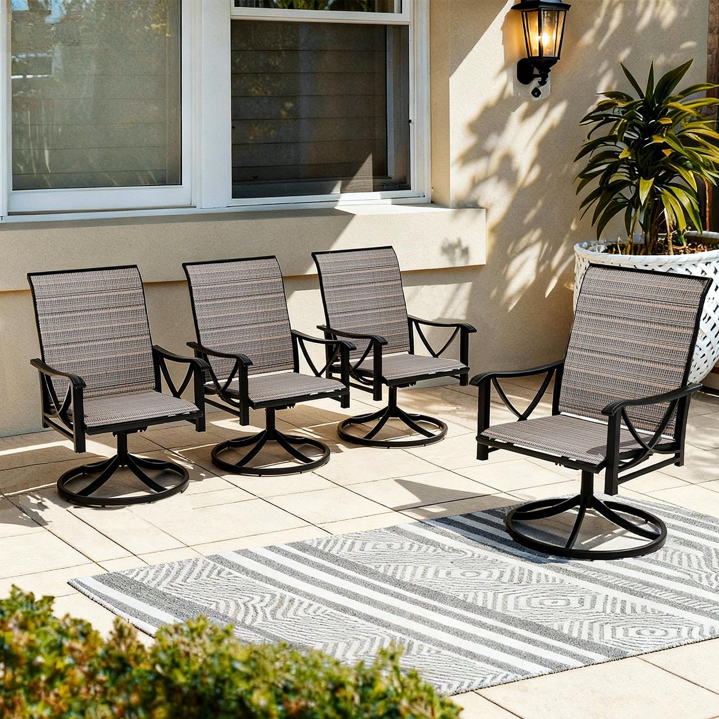 Gotland Patio Swivel Chairs Set of 2, Outdoor Dining Chairs with Breathable Teslin Seat Cushion & Backrest, 360° Outdoor Swivel Chairs with Metal Frame, Patio Dining Chairs for Deck Garden Brown