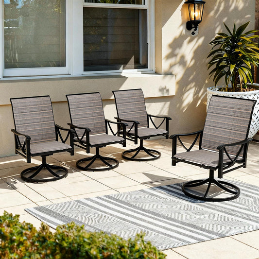 Gotland Patio Swivel Chairs Set of 2, Outdoor Dining Chairs with Breathable Teslin Seat Cushion & Backrest, 360° Outdoor Swivel Chairs with Metal Frame, Patio Dining Chairs for Deck Garden Brown