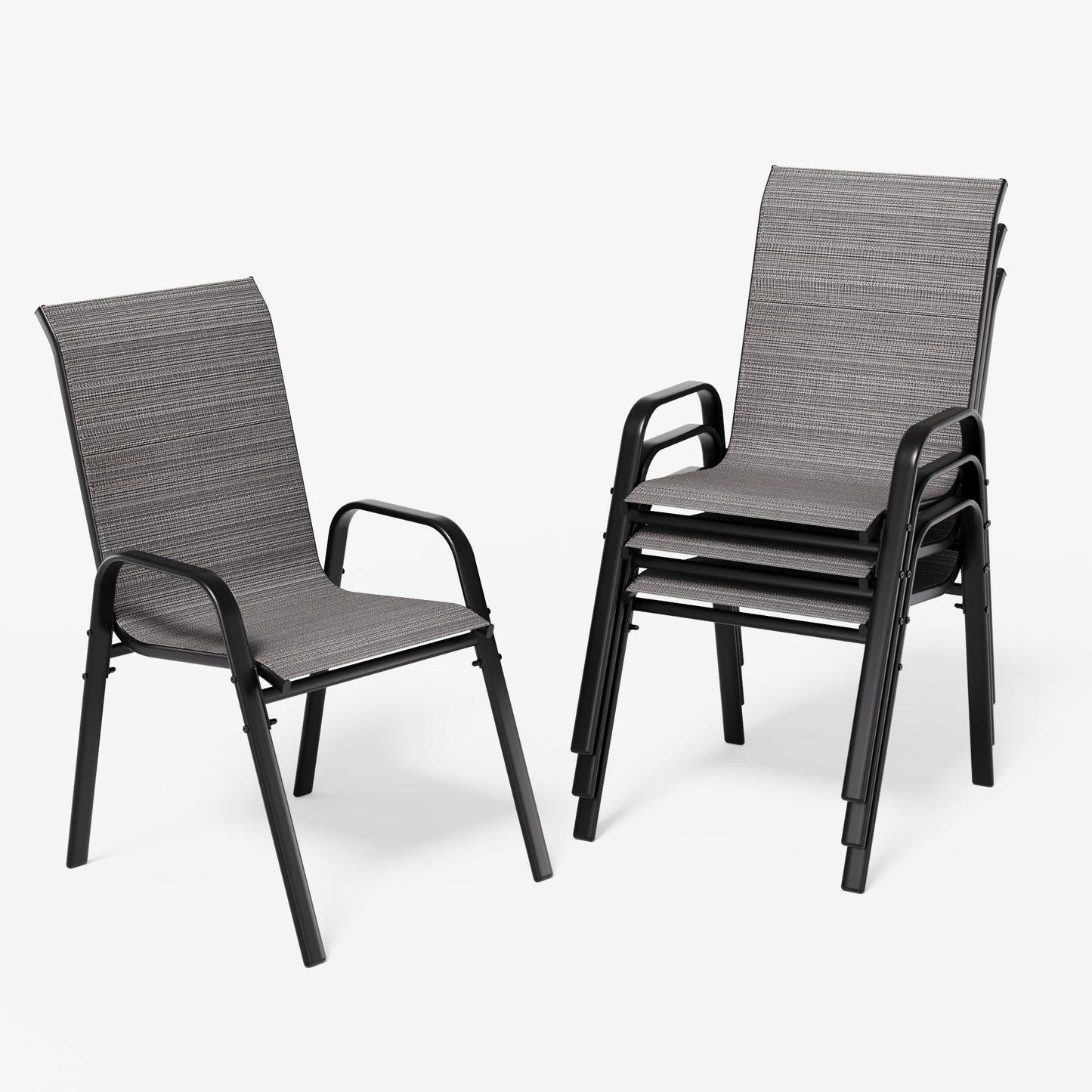 Gotland Set of 4 Patio Chairs, Stackable Textilene High Back Outdoor Dining Chairs, All Weather Metal Frame Outdoor Chairs for Backyard Garden Deck, Brown