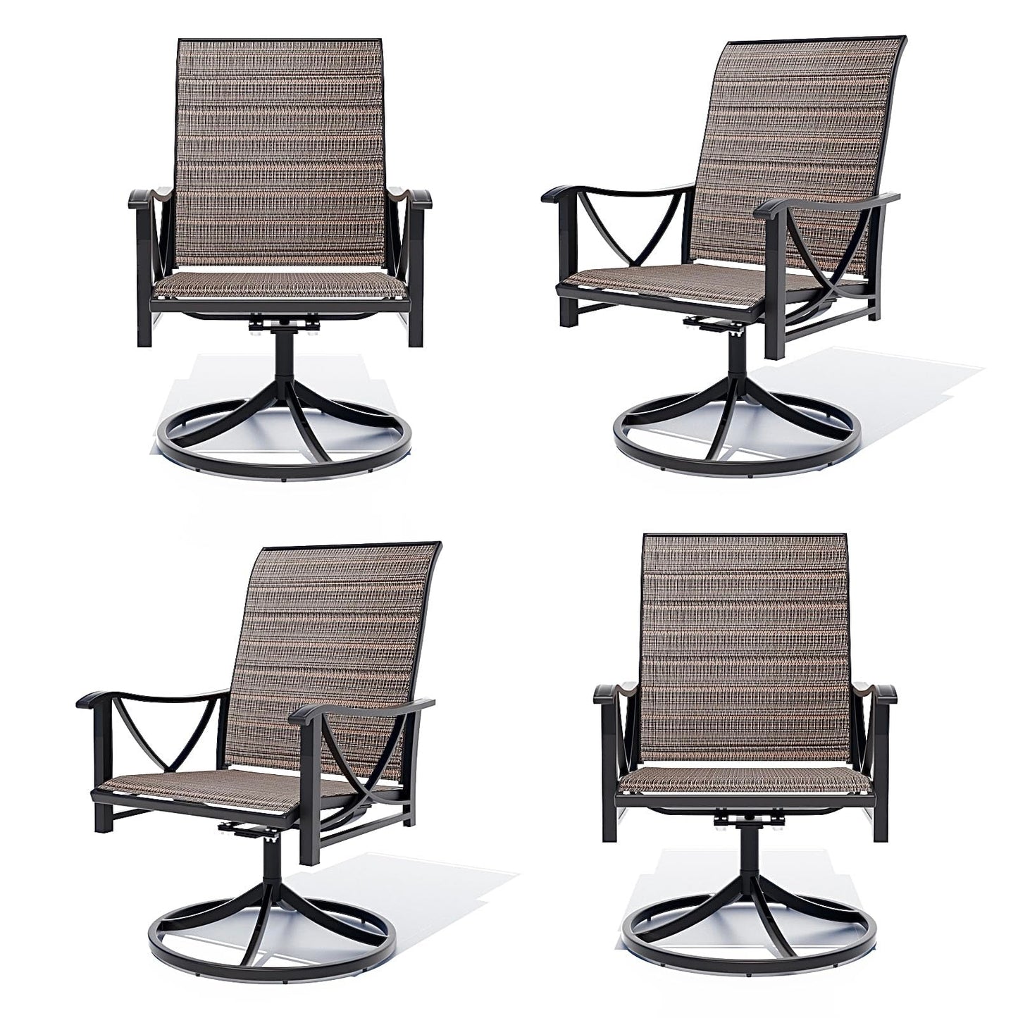 Gotland Patio Swivel Chairs Set of 2, Outdoor Dining Chairs with Breathable Teslin Seat Cushion & Backrest, 360° Outdoor Swivel Chairs with Metal Frame, Patio Dining Chairs for Deck Garden Brown