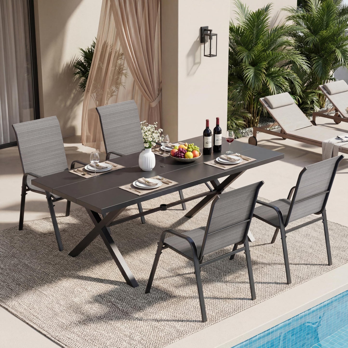 Gotland Set of 4 Patio Chairs, Stackable Textilene High Back Outdoor Dining Chairs, All Weather Metal Frame Outdoor Chairs for Backyard Garden Deck, Brown