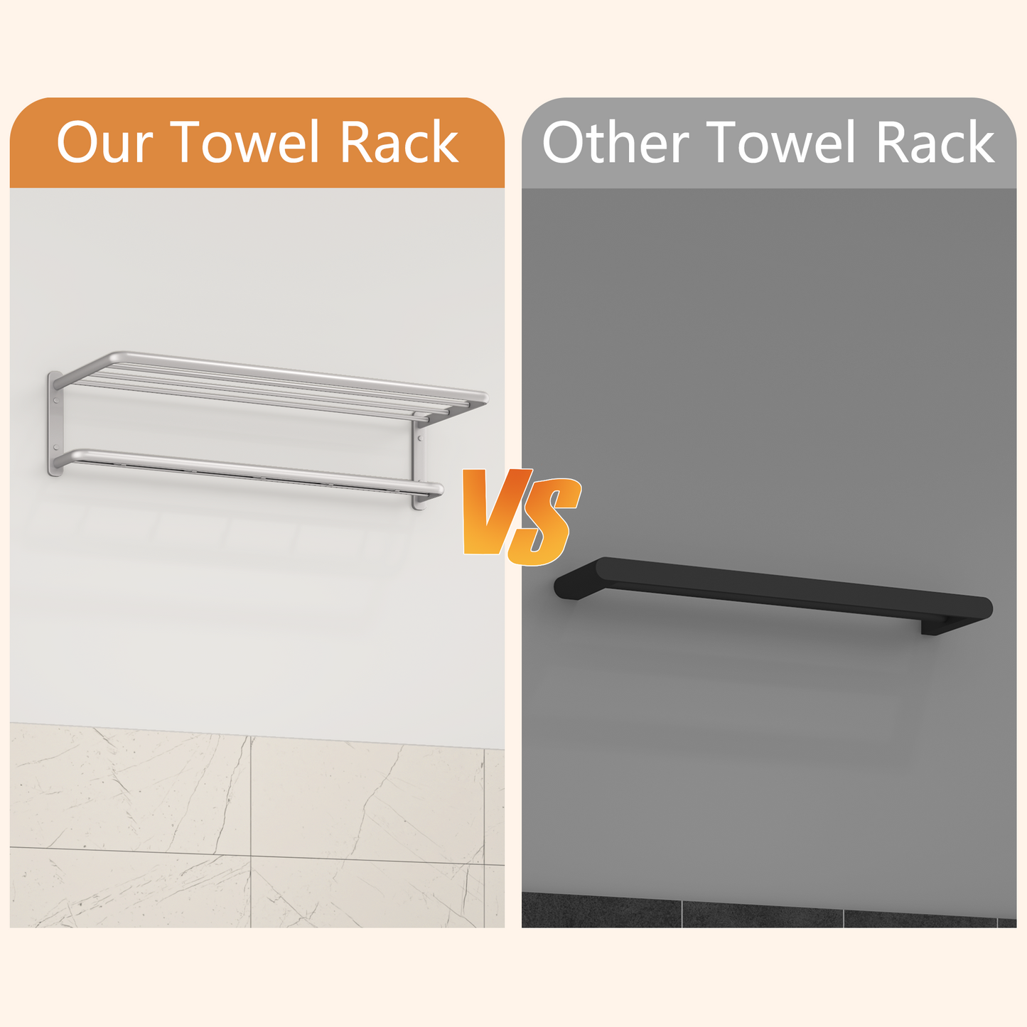 ALAULM Aluminum Alloy Bathroom Towel Shelf with Double Bars, 21" Double Towel Shelf for Bathroom, Wall Mounted Towel Holder, Towel Rod Towel Rail Hanger for Wall, Kitchen
