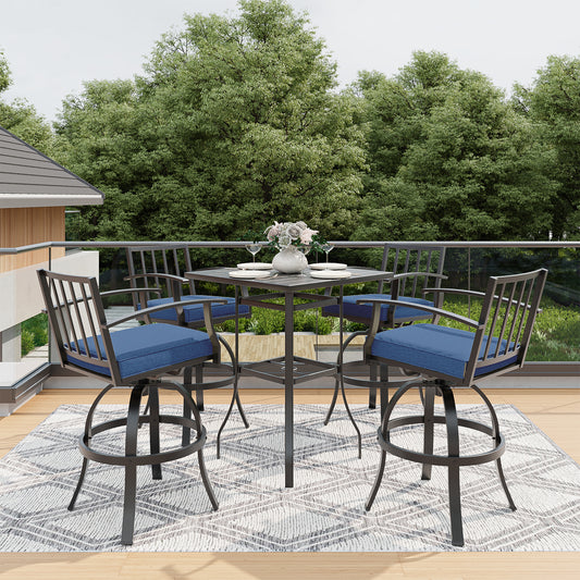 Gotland 5 Pieces Outdoor Swivel Bar Stools Set, All Weather Metal Patio Bar Height Table and Chairs Set, Outdoor High Top Bistro Set with 1 Table and 4 Chairs for Deck Lawn Garden