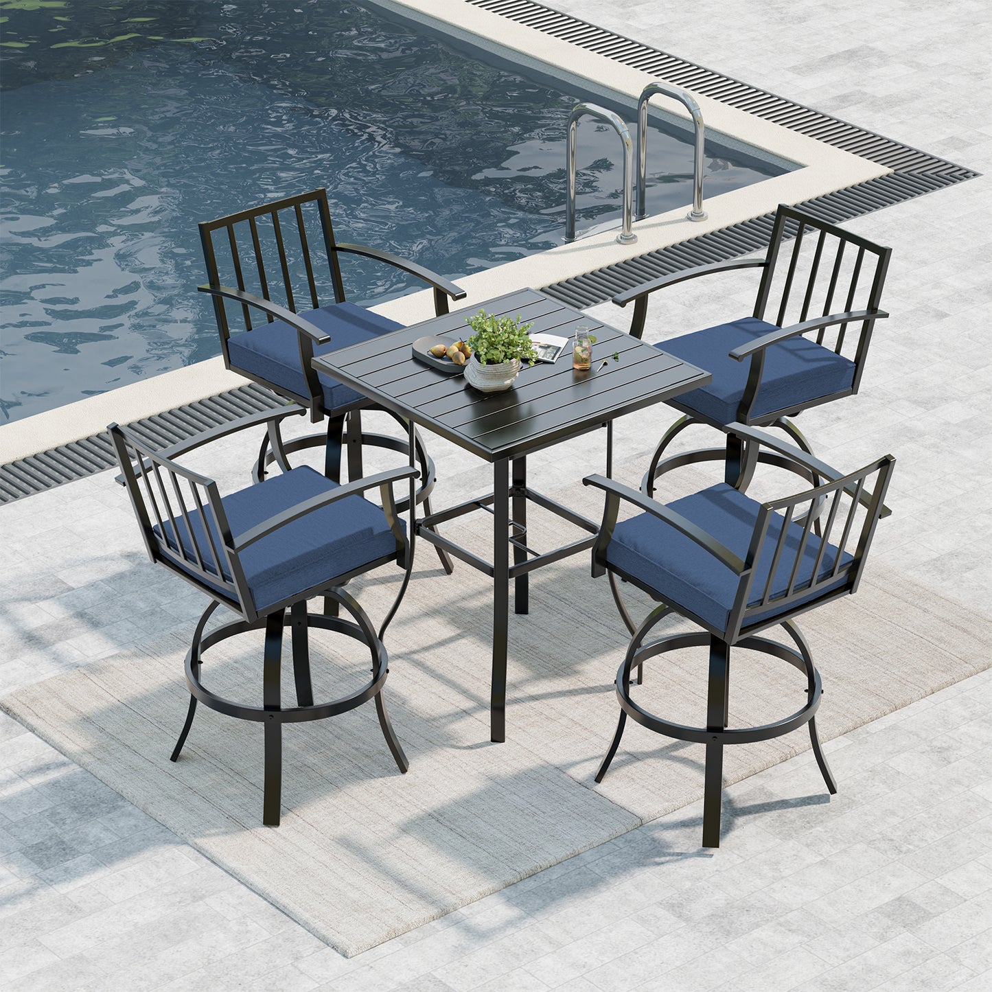 Gotland 2 Pieces Outdoor Swivel Bar Stools All Weather Metal Patio Bar Height Chairs, High Top Bistro Stools with Sturdy Frame for Lawn Garden Balcony Pool Backyard Deck Furniture