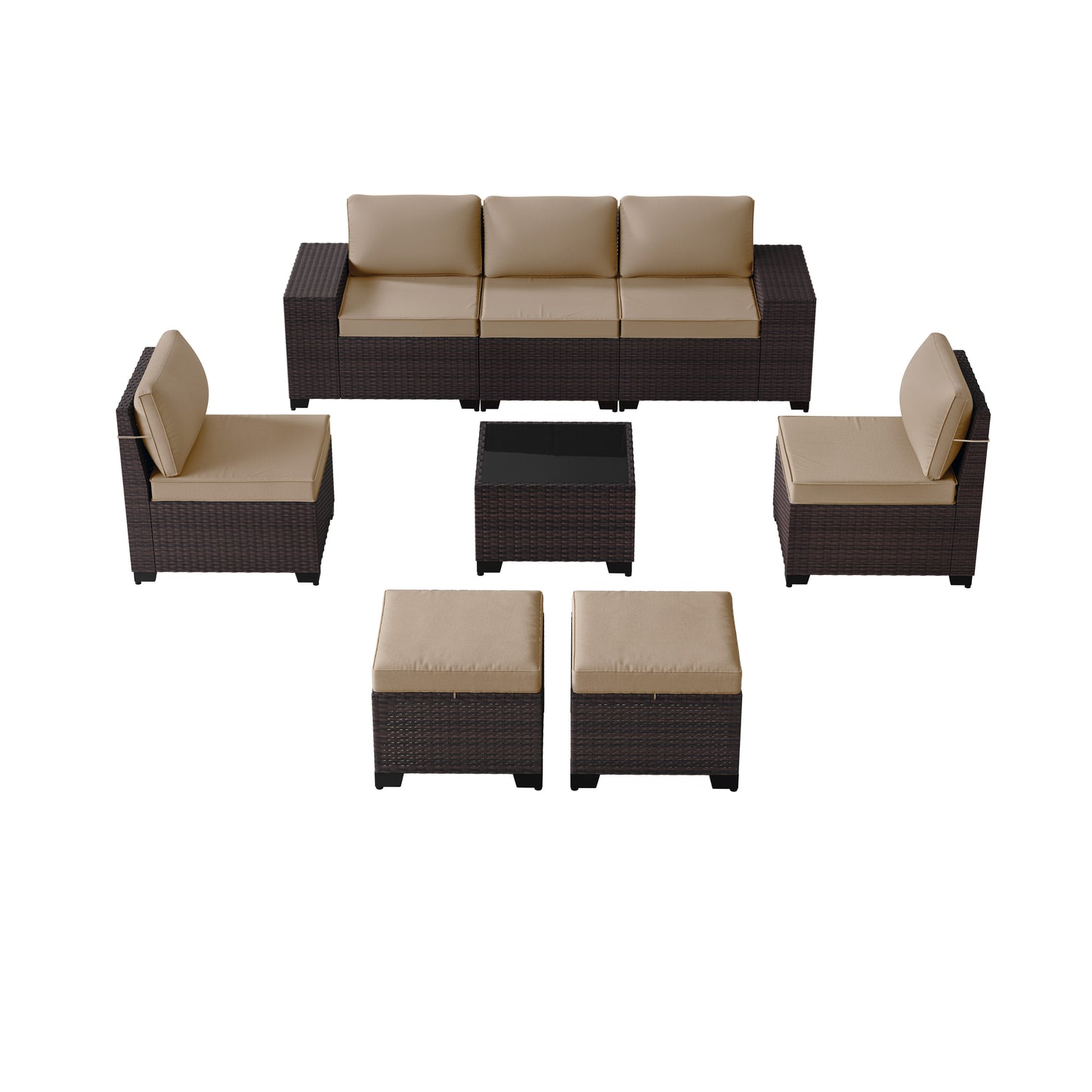 ALAULM 8PCS Outdoor Conversation Set, Wide Armrest Patio PE Rattan Wicker Sectional Sofas with Ottoman for Backyard, Porch, Sand