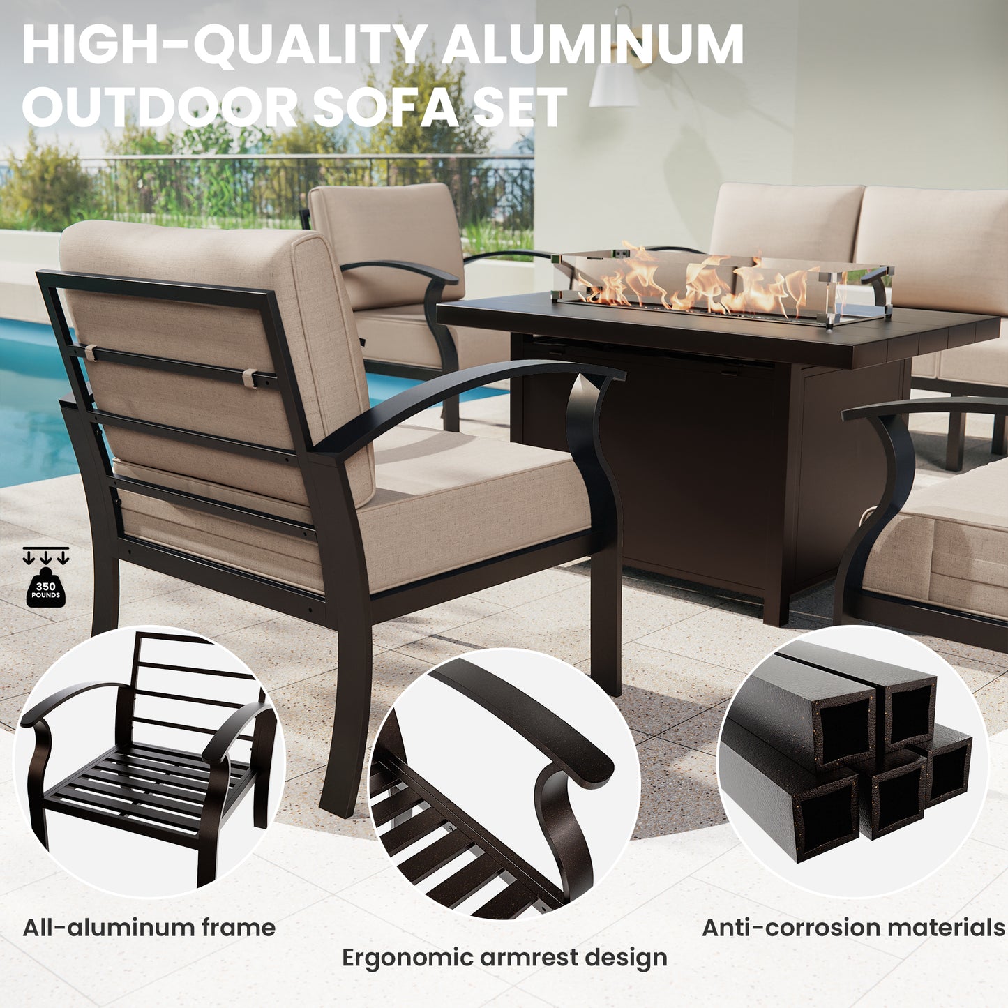 ALAULM Aluminum 2-Seat Patio Furniture Set, Outdoor Patio Conversation Set with 5.1" Cushions for Patio Backyard Poolside