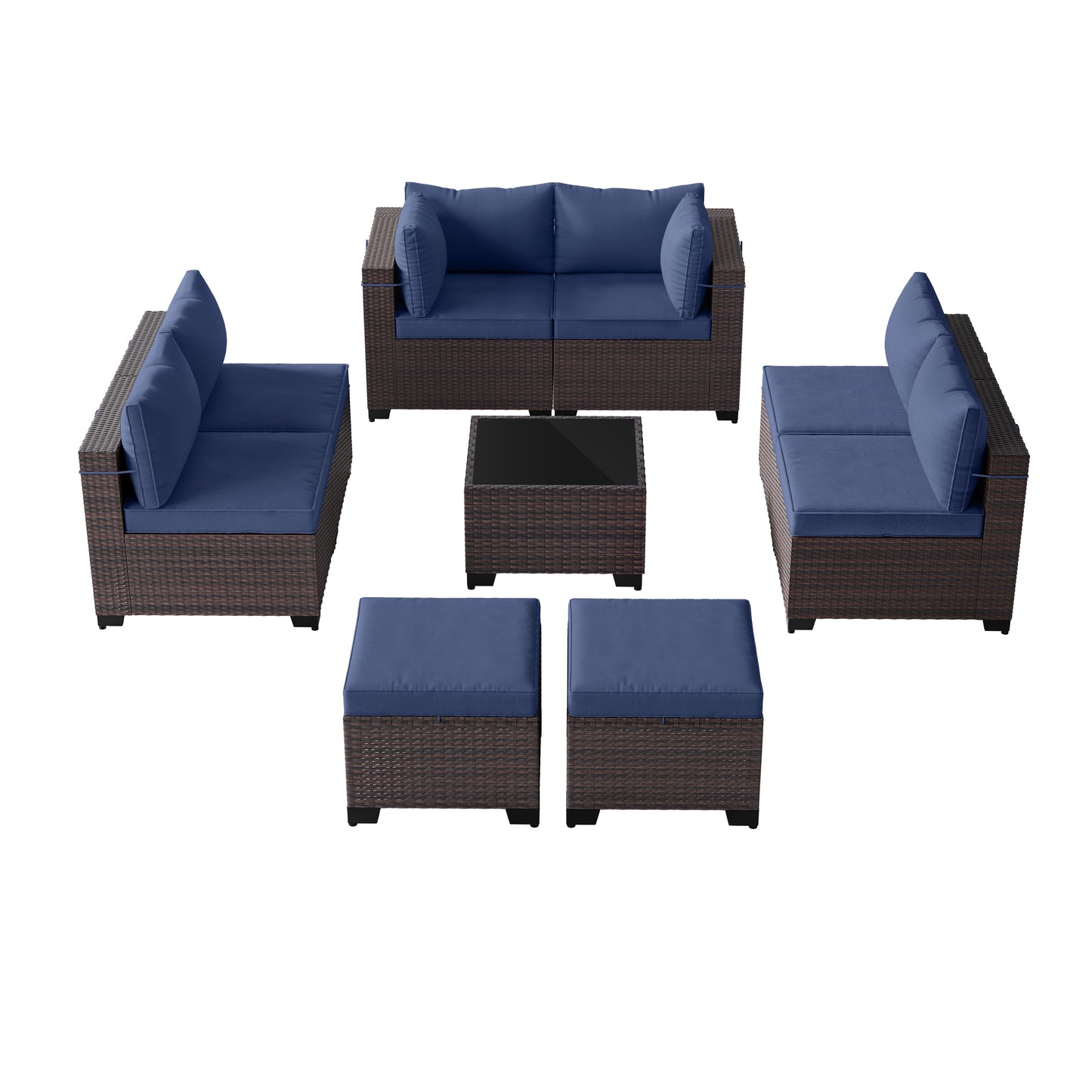 ALAULM 9PCS Outdoor Conversation Set, Thick Backrest Patio PE Rattan Wicker Sectional Sofas with Ottoman for Backyard, Porch, Sand