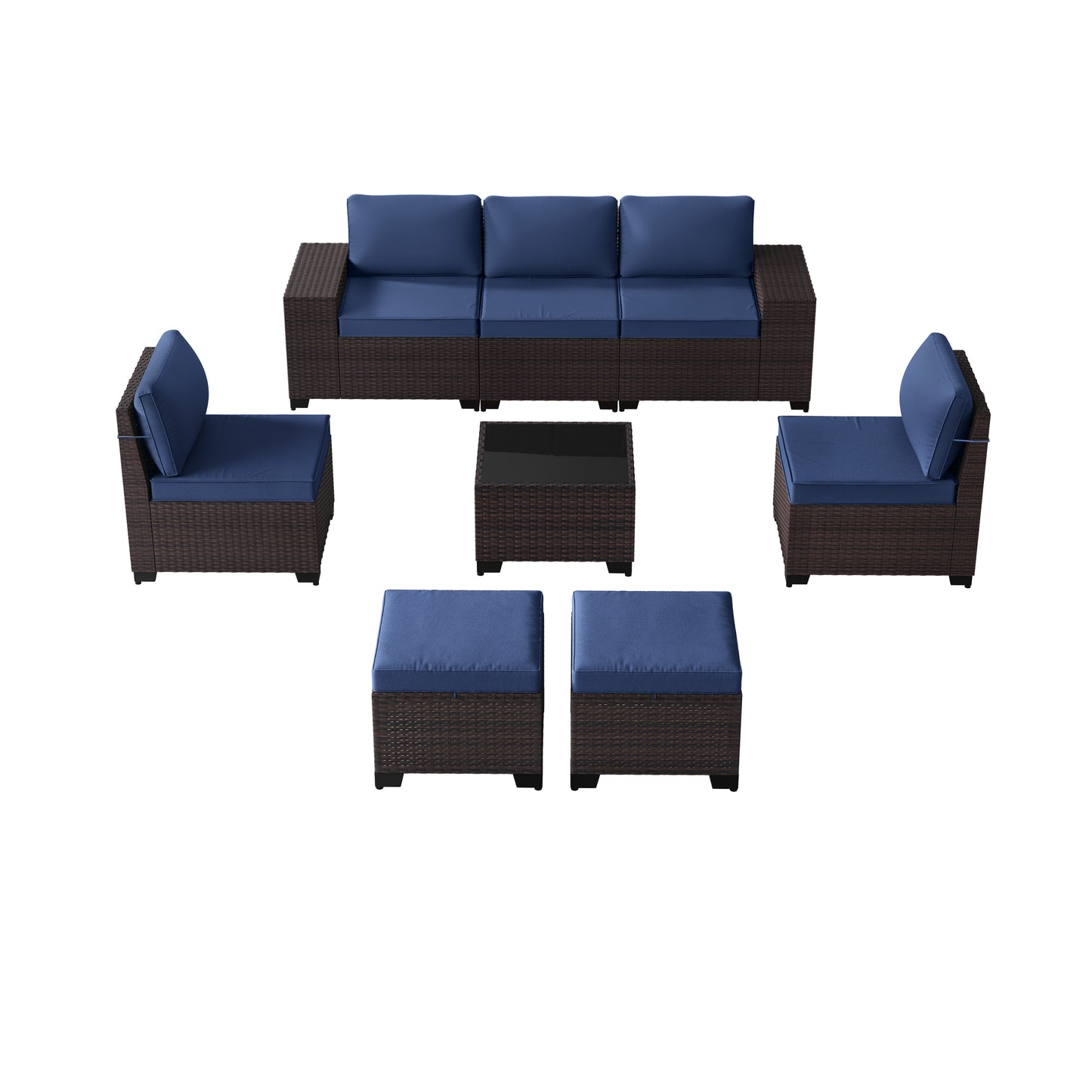 ALAULM 8PCS Outdoor Conversation Set, Wide Armrest Patio PE Rattan Wicker Sectional Sofas with Ottoman for Backyard, Porch, Sand
