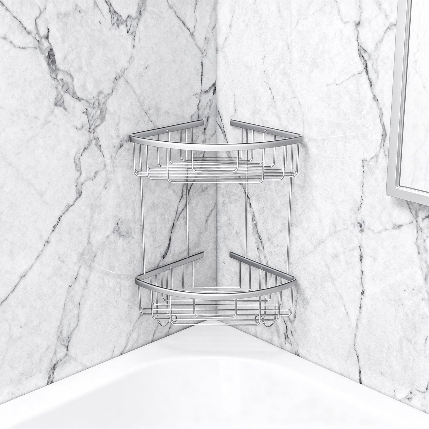 ALAULM Aluminum Alloy Wall-Mounted Shower Corner Rack Triangular Storage Caddy for Bathroom,Matte Silver