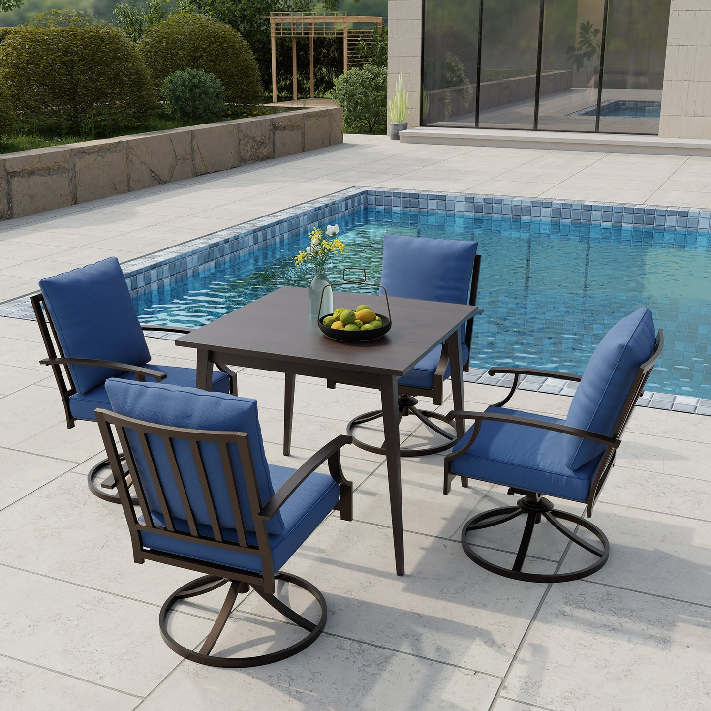 ALAULM Set of 2 Metal Swivel Rocking Patio Chairs, 360° Rotate & 15° Recline, Heavy-Duty Metal Frame Outdoor Dining Chairs with 3.2" cushion & Removable Covers (Sand)