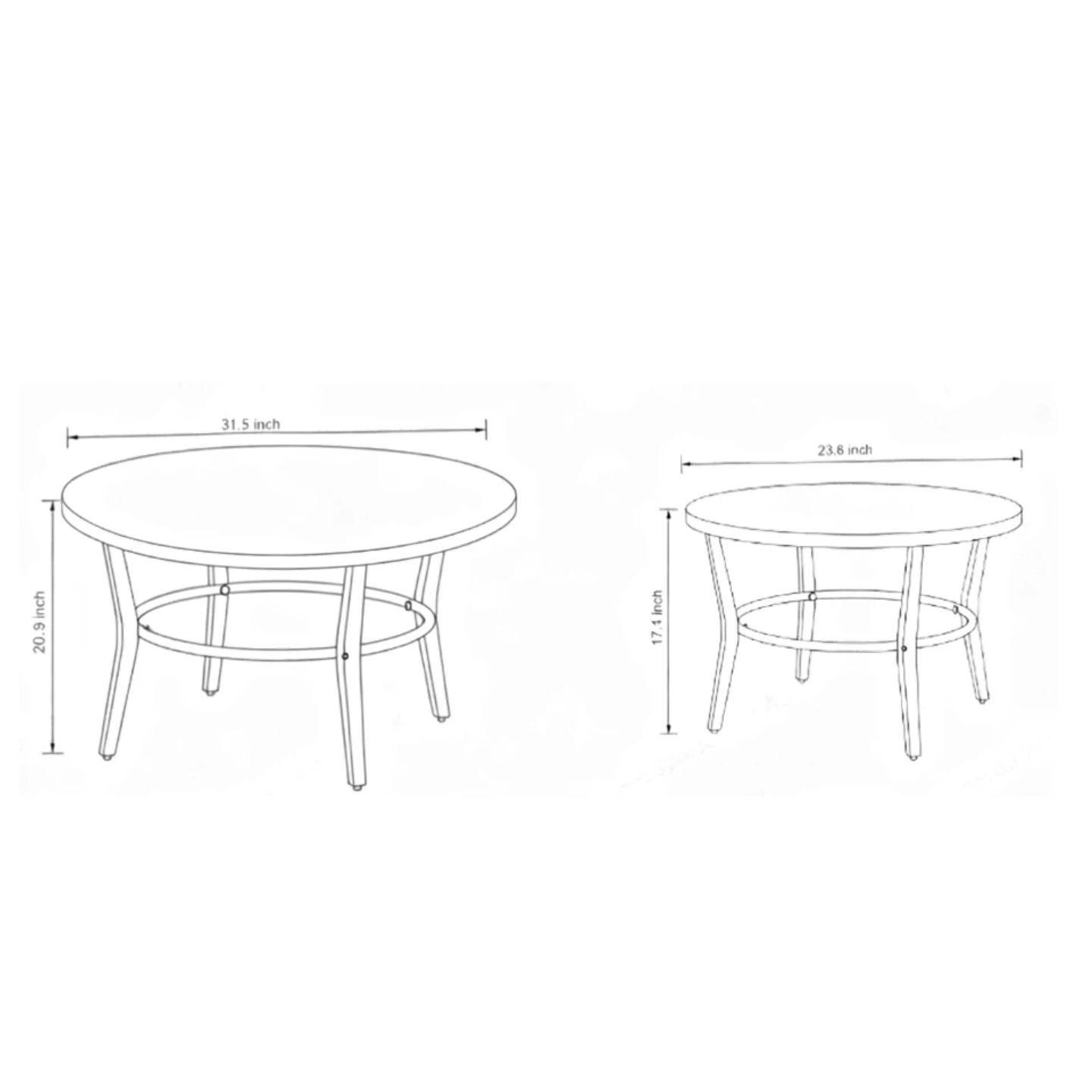 ALAULM Outdoor Black Nesting Round Coffee Table Set, 2PCS Space-Saving Solution for Patio, poolside & porch