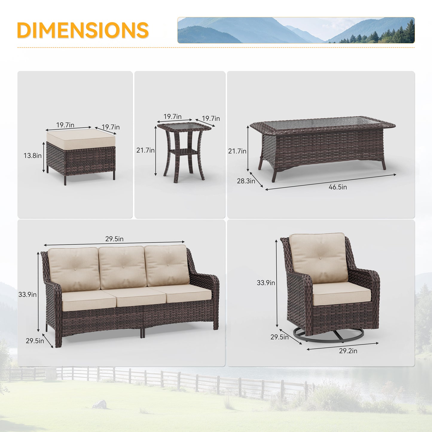 Gotalnd 7-Piece Patio Furniture Set, Outdoor Thick Wicker Sectional Sofas with 2 Swivel Chairs, High Back Sectional Sofa Couch, Outdoor Conversation Set for Backyard, Porch, Deck