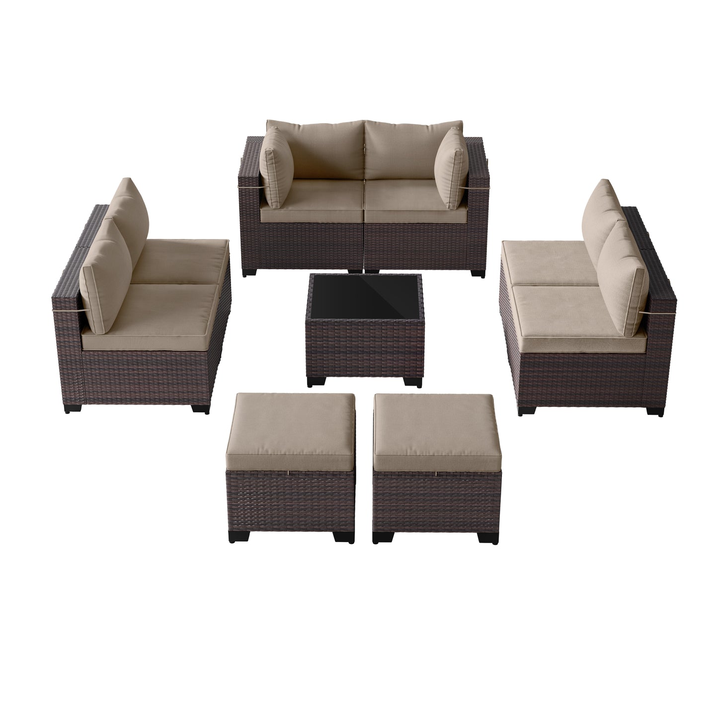 ALAULM 9PCS Outdoor Conversation Set, Thick Backrest Patio PE Rattan Wicker Sectional Sofas with Ottoman for Backyard, Porch, Sand