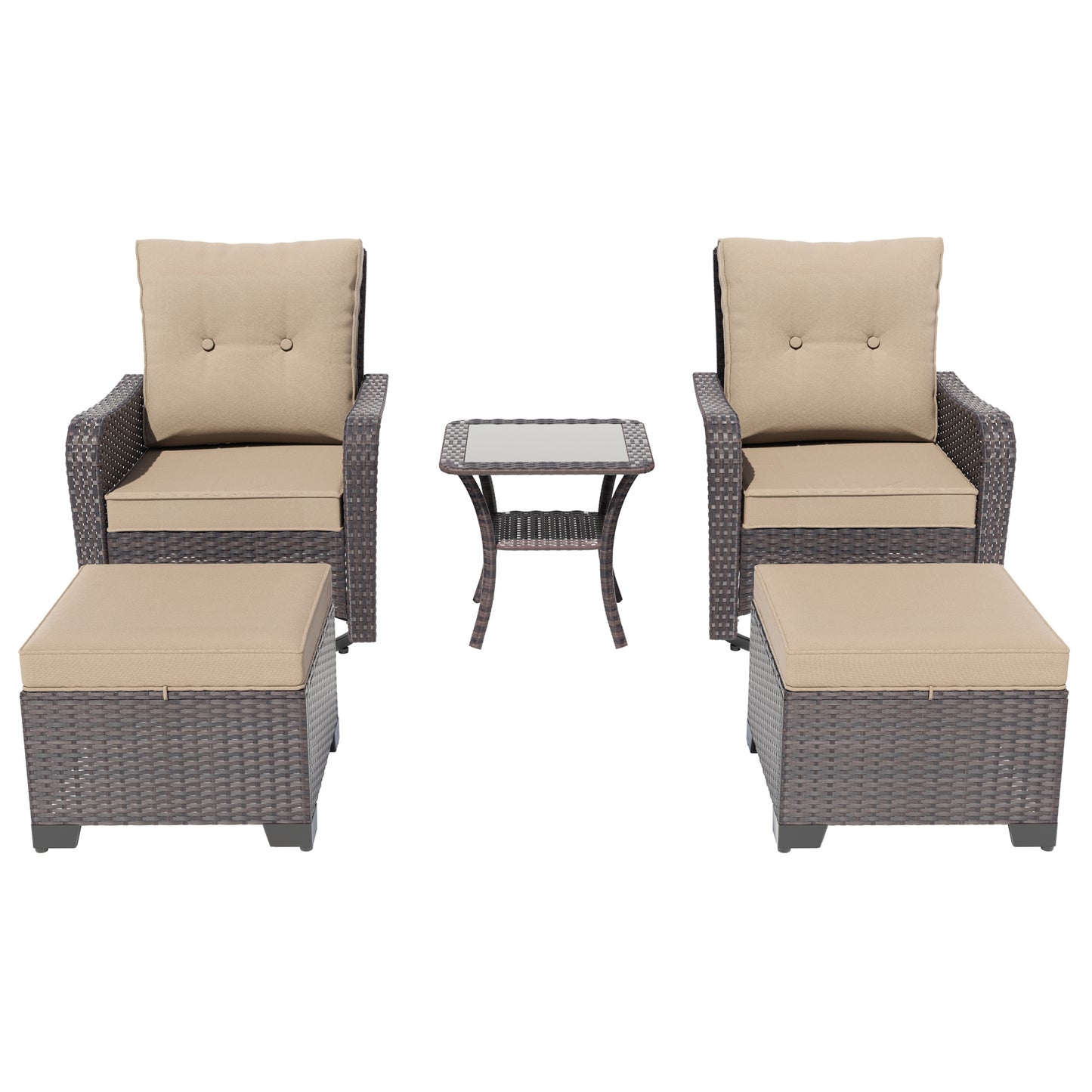 ALAULM 5 Pieces Patio Furniture Set with 4" Thick Cushions, 2 High Back Outdoor Swivel Rocker Chairs with 2 Ottoman & Side Table, 5-Piece All Weather Chairs Set for Porch Deck Pool Yard