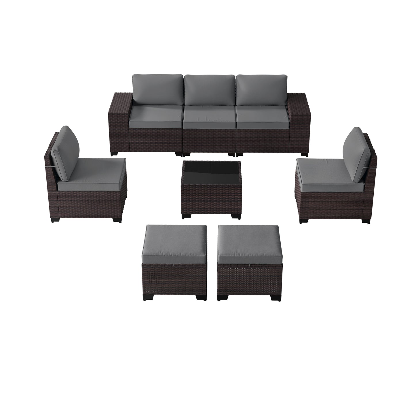 ALAULM 8PCS Outdoor Conversation Set, Wide Armrest Patio PE Rattan Wicker Sectional Sofas with Ottoman for Backyard, Porch, Sand
