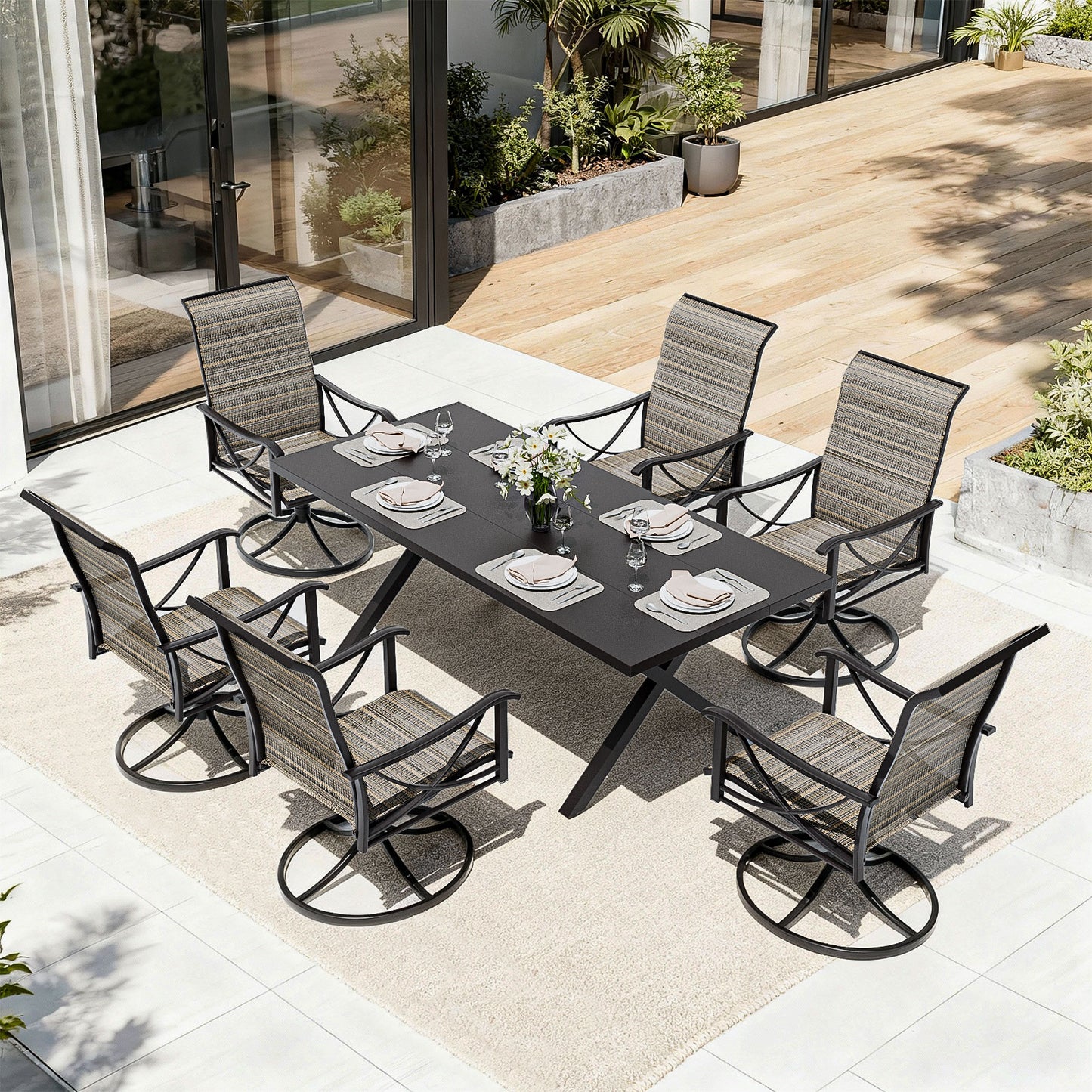 ALAULM Patio Chairs Set of 2, All-Weather Outdoor Swivel Rocker Chair w/Breathable Textilene Fabric, Outdoor Dining Chairs for Deck, Porch, and Garden