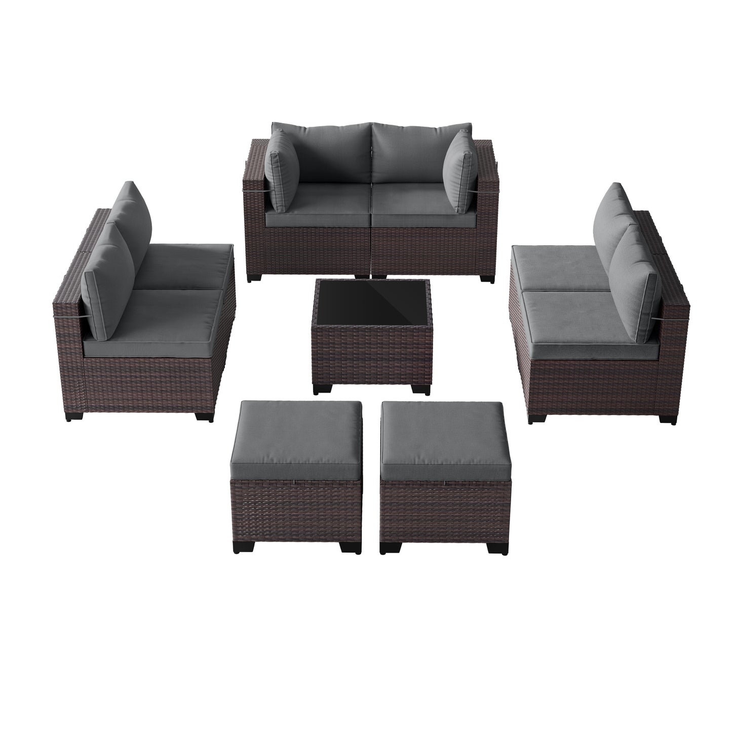 ALAULM 9PCS Outdoor Conversation Set, Thick Backrest Patio PE Rattan Wicker Sectional Sofas with Ottoman for Backyard, Porch, Sand