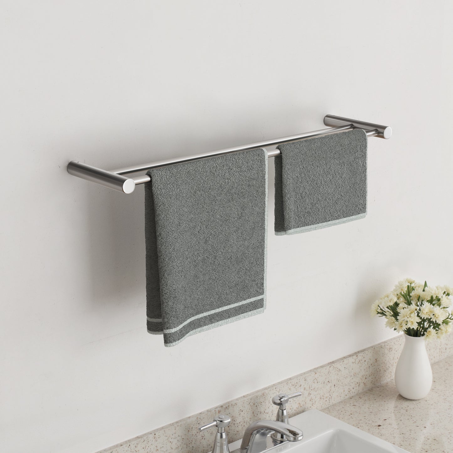 ALAULM Bath Stainless Stee Double Towel Bar, 23" Towel Rack for Bathroom, Wall Mounted Towel Holder, Double Towel Rod Towel Rail Hanger for Wall