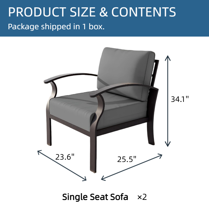 ALAULM Aluminum 2-Seat Patio Furniture Set, Outdoor Patio Conversation Set with 5.1" Cushions for Patio Backyard Poolside