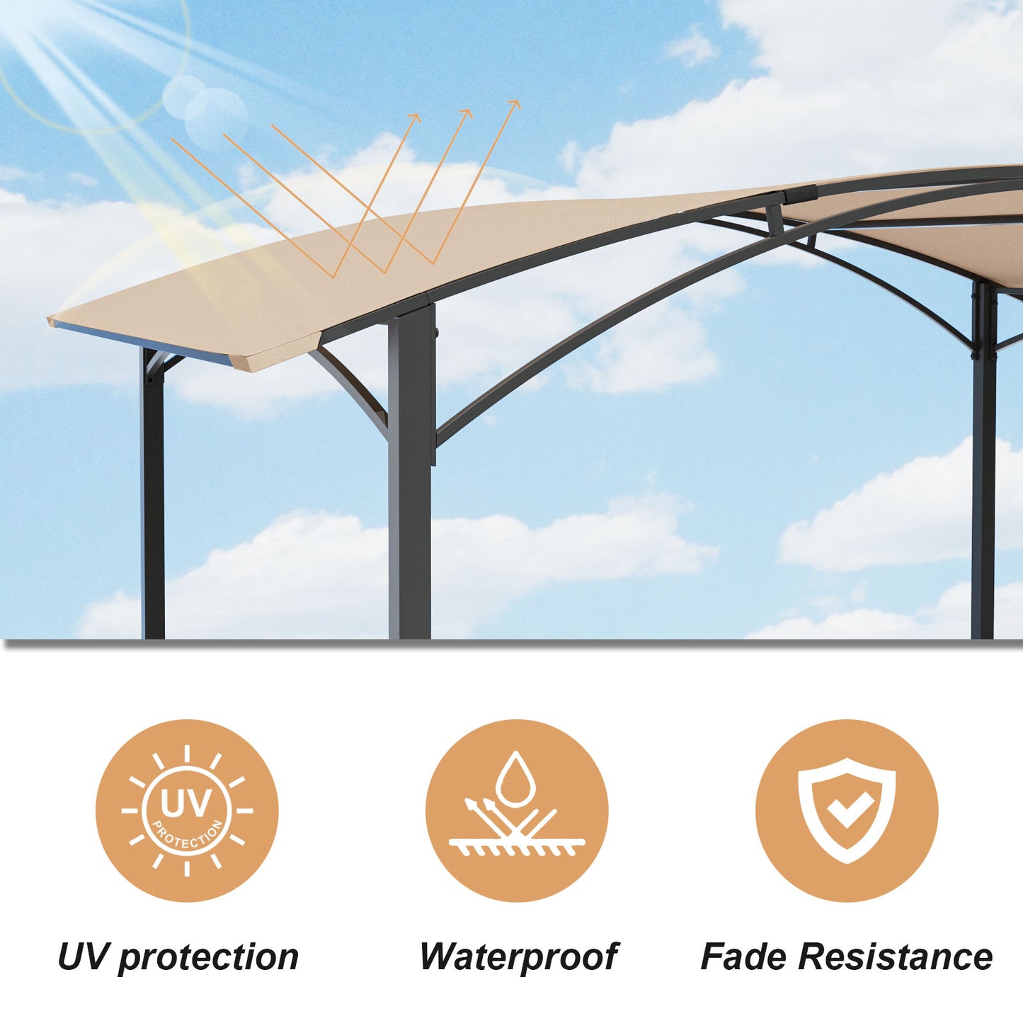 ALAULM 8'x 5' Outdoor Grill Gazebo, Outdoor Soft Top BBQ Canopy with 2 Metal Side Shelves & 5 Tool Hooks for Barbecue Picnic Garden, Backyard, Poolside (Sand)